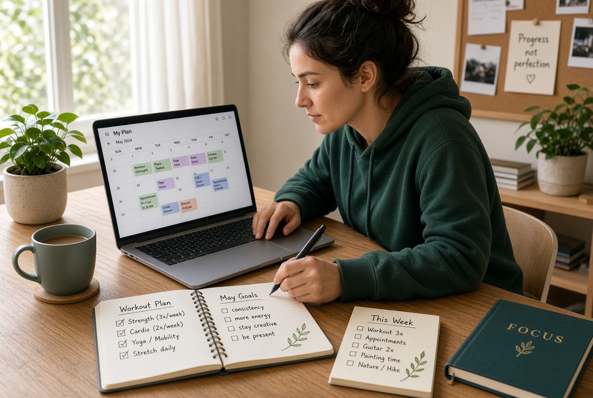 Person planning workouts and appointments